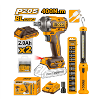Llave Impacto + Lampara + Bateria + Cubo + Destornill Ingco